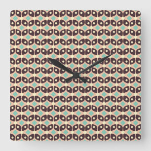 Nahtloses geometrisches Muster in dunkelbraunem Bl Quadratische Wanduhr