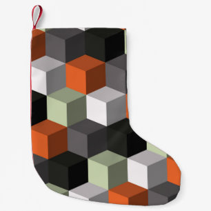 Nahtloses geometrisches Muster mit Würfeln und Vol Kleiner Weihnachtsstrumpf