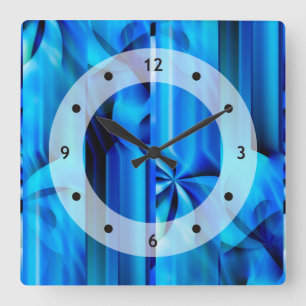 Nahtloses Grafikdesign - blau, schwarz I Quadratische Wanduhr