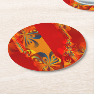 Nahtloses Grafikdesign - Rot orange I Runder Pappuntersetzer