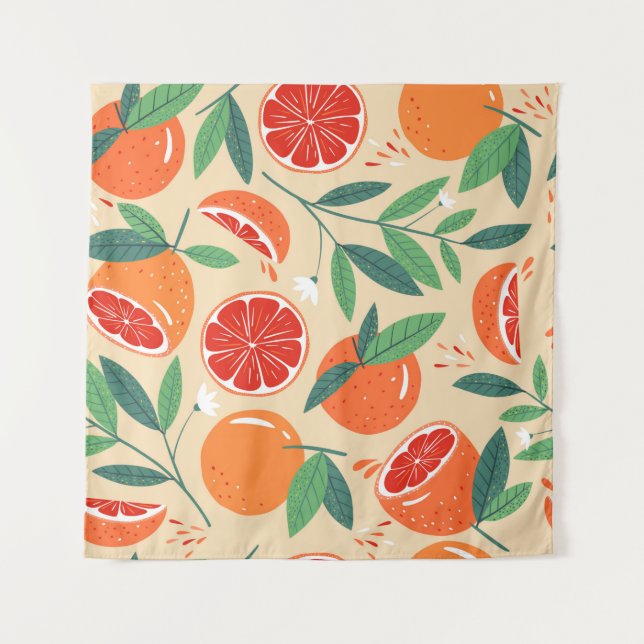 Nahtloses Grapefruitmuster. Modernes Design. Vinta Wandteppich (Vorderseite)