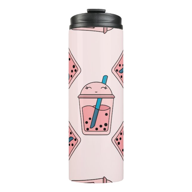 Nahtloses, helles Muster Bubble Tea Frucht Sommer  Thermosbecher (Vorderseite)