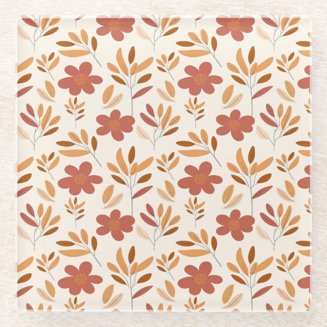 Nahtloses Herbst Herbst-Blumenmuster Glasuntersetzer (Vorderseite)