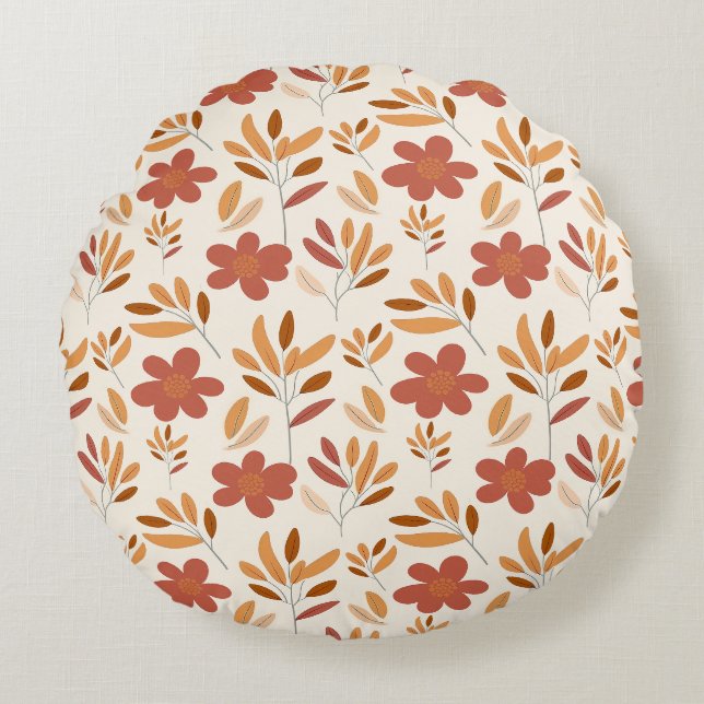 Nahtloses Herbst Herbst-Blumenmuster Rundes Kissen (Vorderseite)