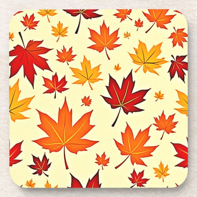 Nahtloses Herbstlaub-Design Getränkeuntersetzer (Vorderseite)