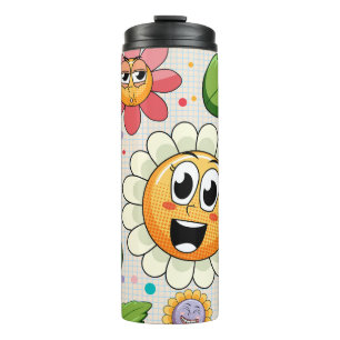 Nahtloses Hintergrunddesign mit farbenfrohen Blume Thermosbecher