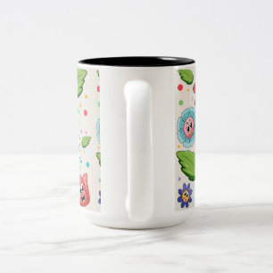 Nahtloses Hintergrunddesign mit farbenfrohen Blume Zweifarbige Tasse