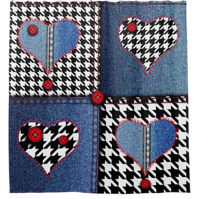 Nahtloses Hintergrundmuster. Flickwerk aus Denim f Duschvorhang (Vorderseite)