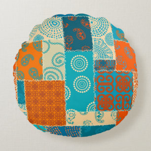 Nahtloses Hintergrundmuster. Patchworkmuster Rundes Kissen
