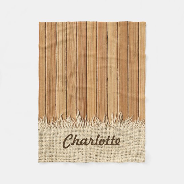 Nahtloses Holz Muster & Jute Textur Benutzerdefini Fleecedecke (Vorderseite)