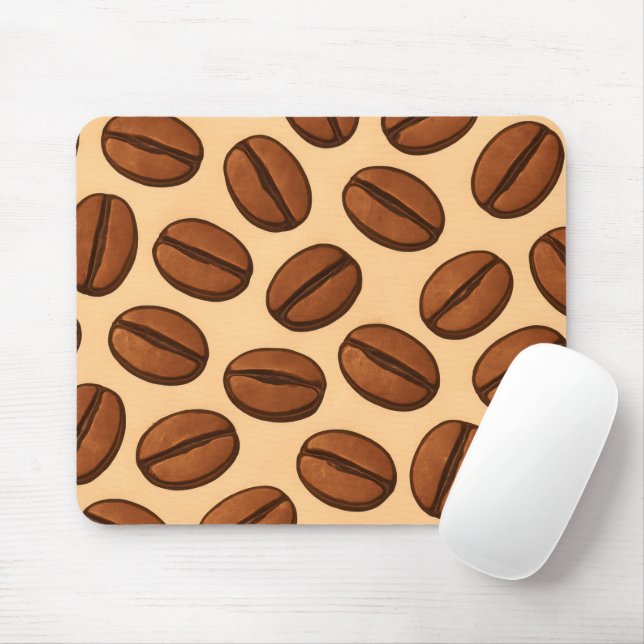 Nahtloses Kaffeebohnen-Muster | Warmes braunes Caf Mousepad (Mit Mouse)