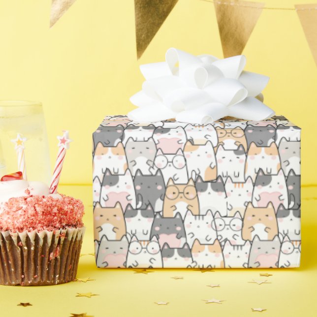 Nahtloses Kawaii Niedlich Cats Muster Geschenkpapier (Geburtstagsparty)