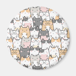 Nahtloses Kawaii Niedlich Cats Muster Magnet