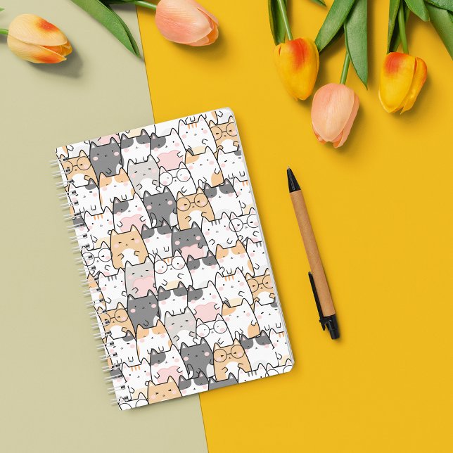 Nahtloses Kawaii Niedlich Cats Muster Notizbuch (Seamless Kawaii Cute Cats Pattern Notebook)