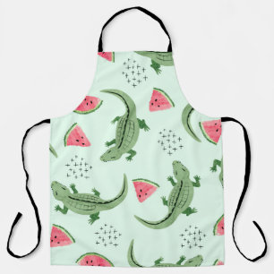 Nahtloses Krokodilmuster mit Wassermelonen-Scheibe Schürze