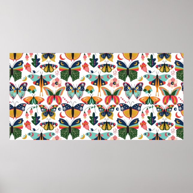 Nahtloses, leichtes Wallpaper-Muster mit Boho Sty Poster (Vorne)