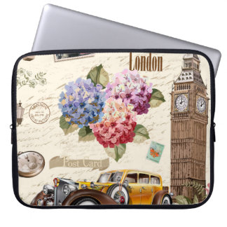 Nahtloses Londoner Vintages Ambiente mit Retroauto Laptopschutzhülle