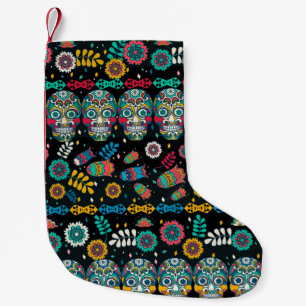 Nahtloses mehrfarbiges Muster. Boho Stil dekoriert Kleiner Weihnachtsstrumpf