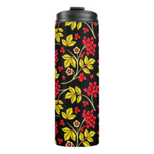 nahtloses Muster aus Blumen und Beeren. Russisch Thermosbecher