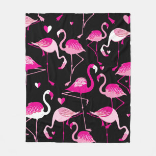 Nahtloses Muster aus rosa Flamingos auf dunklem Ba Fleecedecke