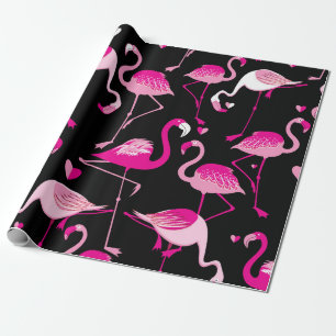 Nahtloses Muster aus rosa Flamingos auf dunklem Ba Geschenkpapier