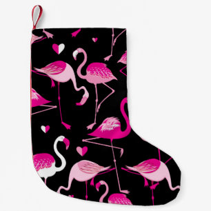 Nahtloses Muster aus rosa Flamingos auf dunklem Ba Kleiner Weihnachtsstrumpf