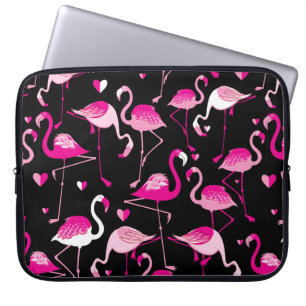 Nahtloses Muster aus rosa Flamingos auf dunklem Ba Laptopschutzhülle