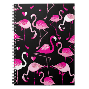 Nahtloses Muster aus rosa Flamingos auf dunklem Ba Notizblock