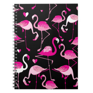 Nahtloses Muster aus rosa Flamingos auf dunklem Ba Notizblock