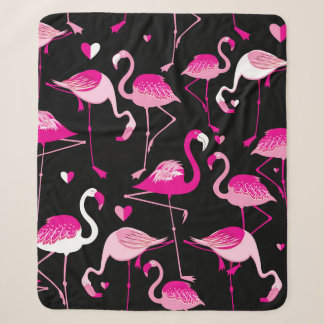 Nahtloses Muster aus rosa Flamingos auf dunklem Ba Sherpadecke
