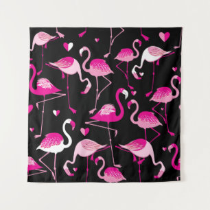 Nahtloses Muster aus rosa Flamingos auf dunklem Ba Wandteppich
