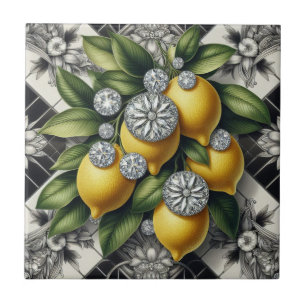 Nahtloses Muster B&W Art Deco Zitronen und Diamant Fliese