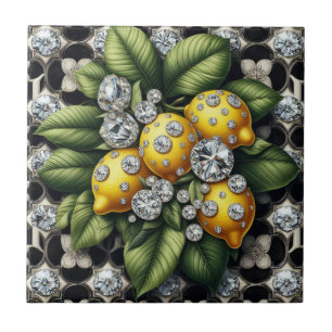 Nahtloses Muster B&W Art Deco Zitronen und Diamant Fliese