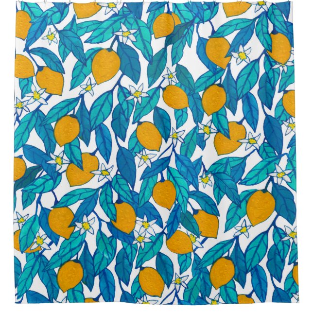 Nahtloses Muster. Blühende Zitrone. Blume Neroli.  Duschvorhang (Vorderseite)