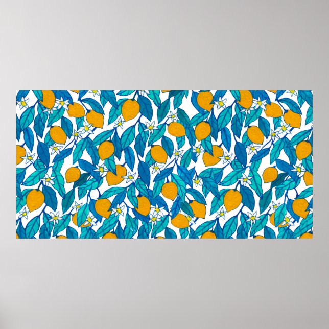 Nahtloses Muster. Blühende Zitrone. Blume Neroli. Poster (Vorne)