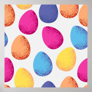 Nahtloses Muster bunter Ostereier auf weiß Poster