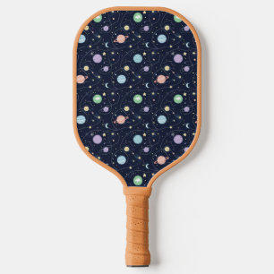 Nahtloses Muster der Planeten des Sonnensystems Pickleball Schläger