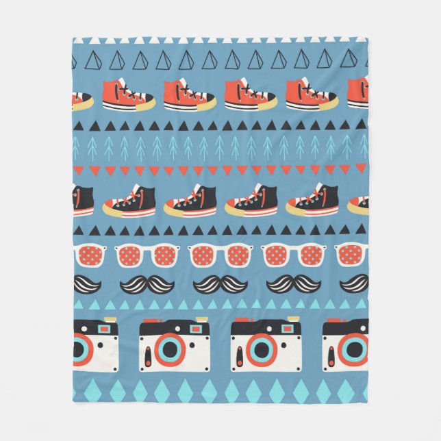 Nahtloses Muster des Retro-Hipsters Fleecedecke (Vorderseite)