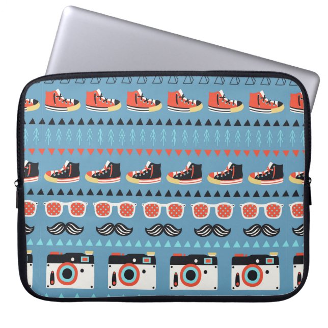 Nahtloses Muster des Retro-Hipsters Laptopschutzhülle (Vorderseite)