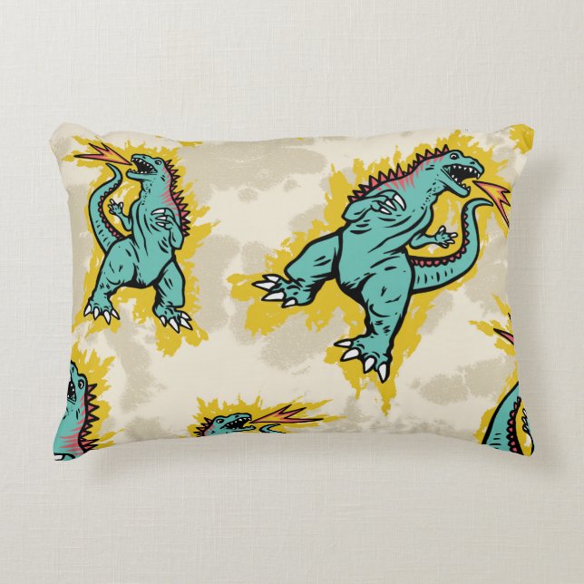 Nahtloses Muster eines Godzillas und gefärbte Kraw Dekokissen (Vorderseite)