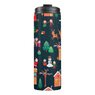 Nahtloses Muster glücklicher Weihnachtszeit in ein Thermosbecher