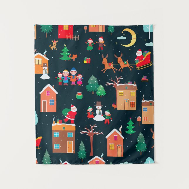 Nahtloses Muster glücklicher Weihnachtszeit in ein Wandteppich (Vorderseite)