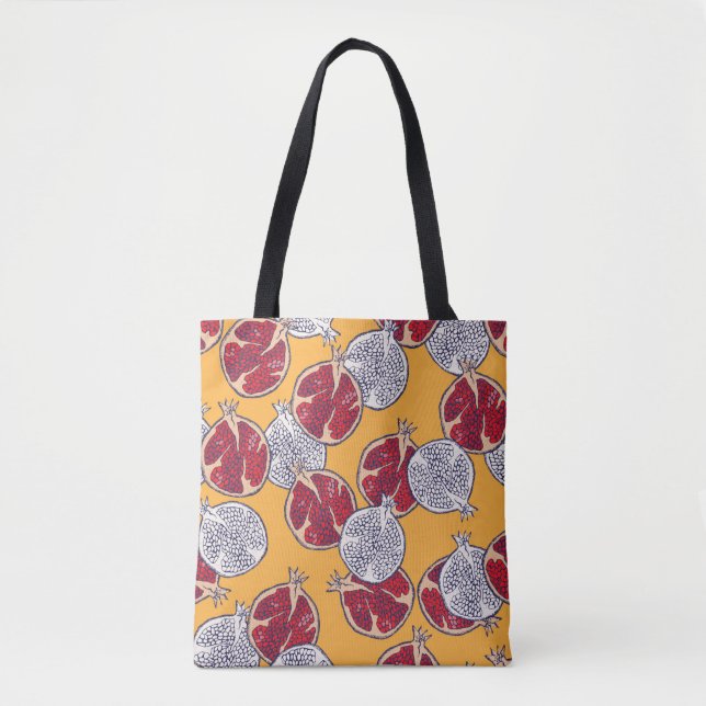Nahtloses Muster. Granatapfel gezeichnet.  Tasche (Vorderseite)