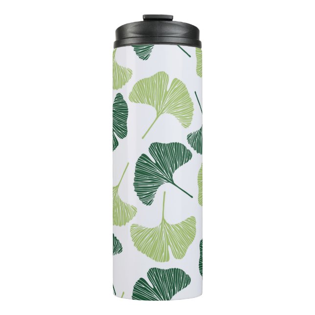 Nahtloses Muster Green Ginkgo Biloba  Thermosbecher (Vorderseite)