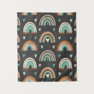 Nahtloses Muster handgezogener Herzen und boho rai Wandteppich