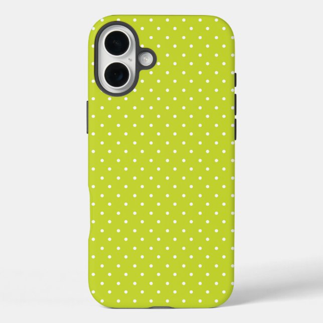 Nahtloses Muster  helles Limette-Polka-Punkt-Muste iPhone 16 Plus Hülle (Rückseite)