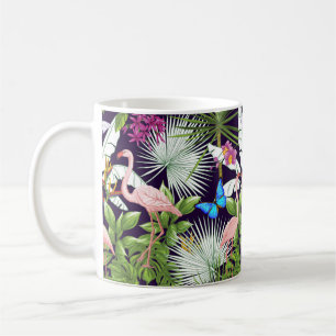 Nahtloses Muster, Hintergrund mit Flamingo und Tru Kaffeetasse