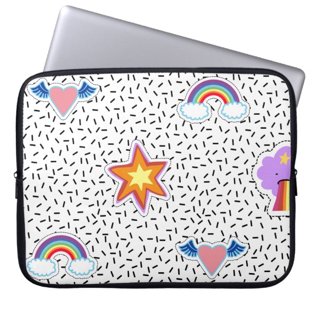 Nahtloses Muster Hintergrund mit Patch Cartoon sta Laptopschutzhülle (Vorderseite)