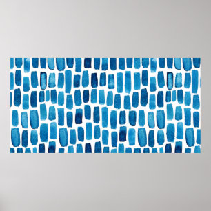 Nahtloses Muster Hintergrund mit Wasserfarbe blau  Poster