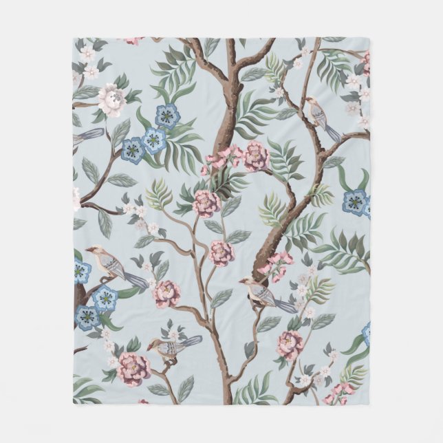 Nahtloses Muster im Chinoiserie-Stil mit Pionieren Fleecedecke (Vorderseite)